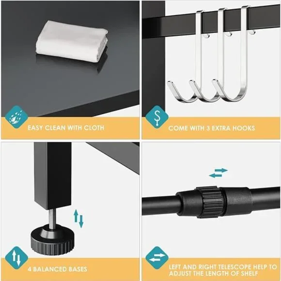 3 Tier Microwave Oven Rack Expandable Carbon Steel with 3 Hooks